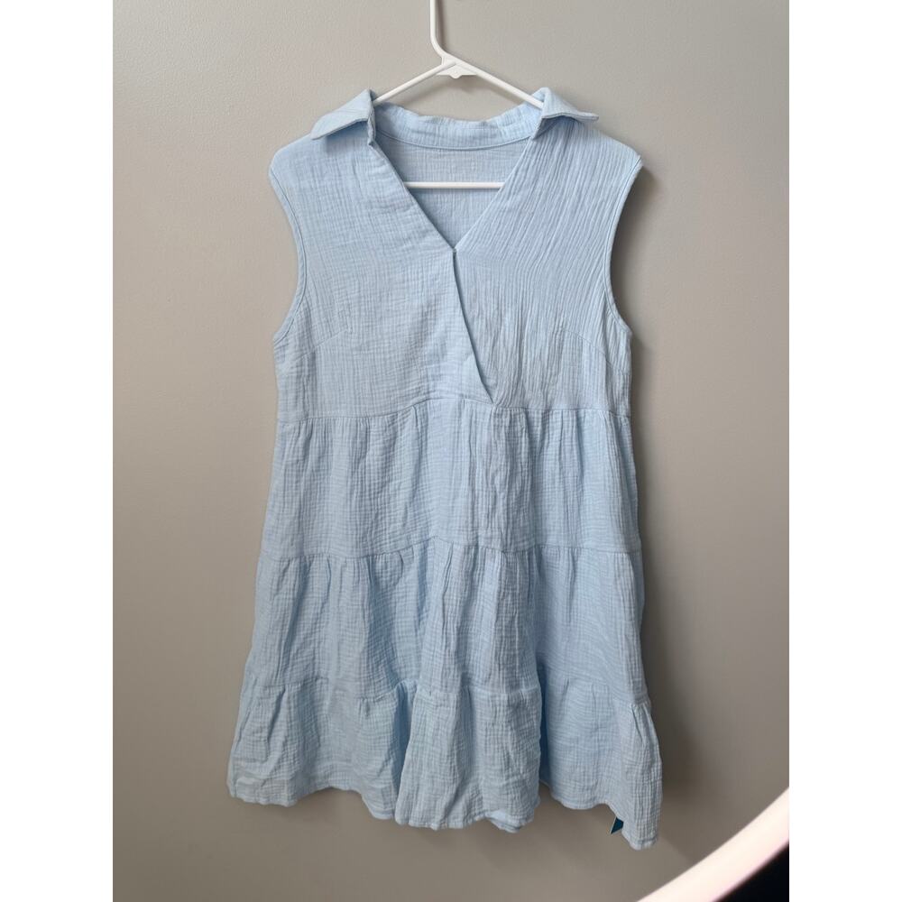 Cupshe Baby Blue Sleeveless Shift Dress Tiered Gauze Cover Up Dress Size Small